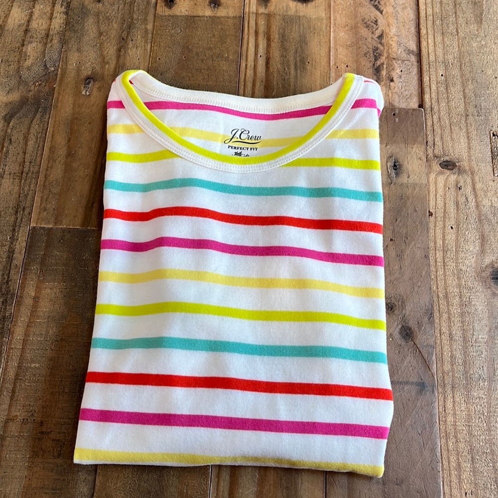 J. Crew Slim Perfect t-shirt in Rainbow Stripe, size S, NWT - Picture 2 of 5